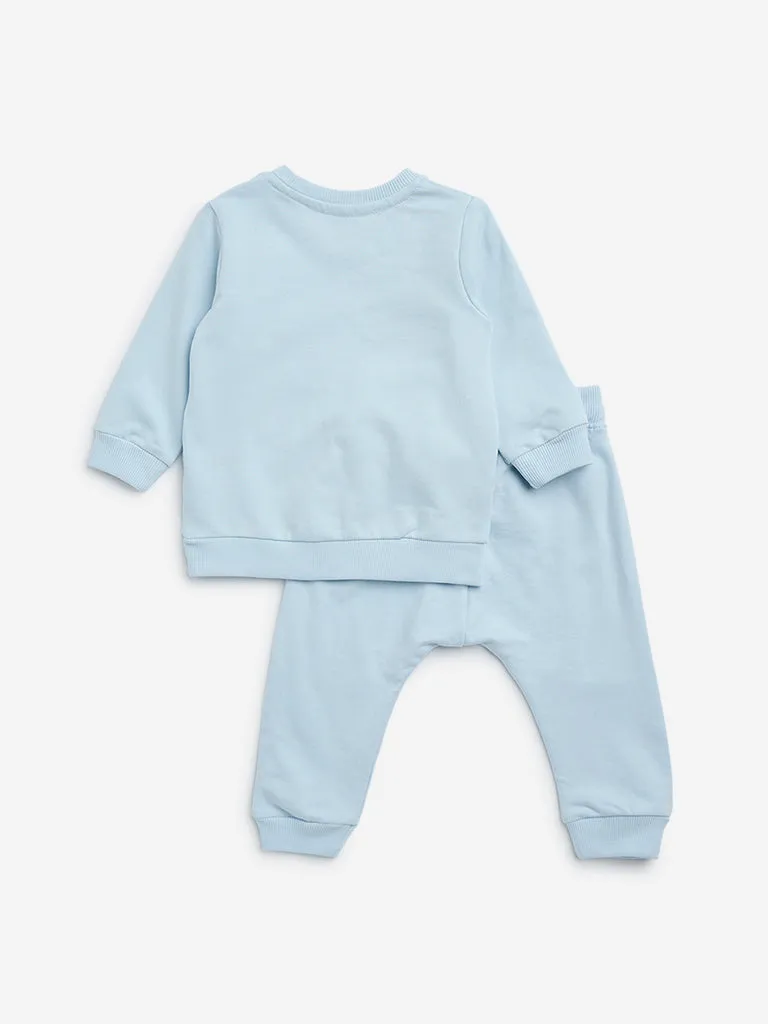 HOP Baby Light Blue Animal Printed Sweatshirt and Joggers Set