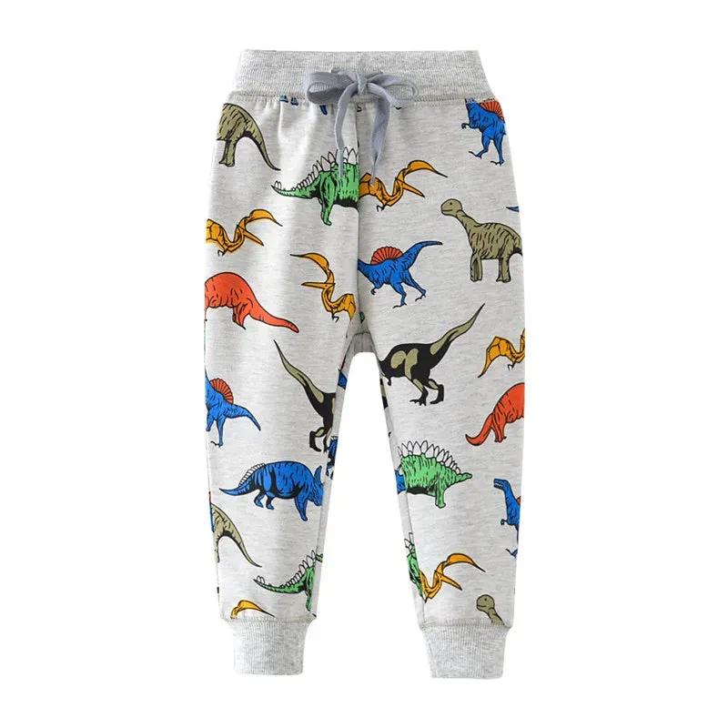 Jumping Meters 2-7T Boys Girls Sweatpants Trousers Autumn Spring Dinosaur Drawstring Baby Trousers Pants Sport Harm Kids Pants