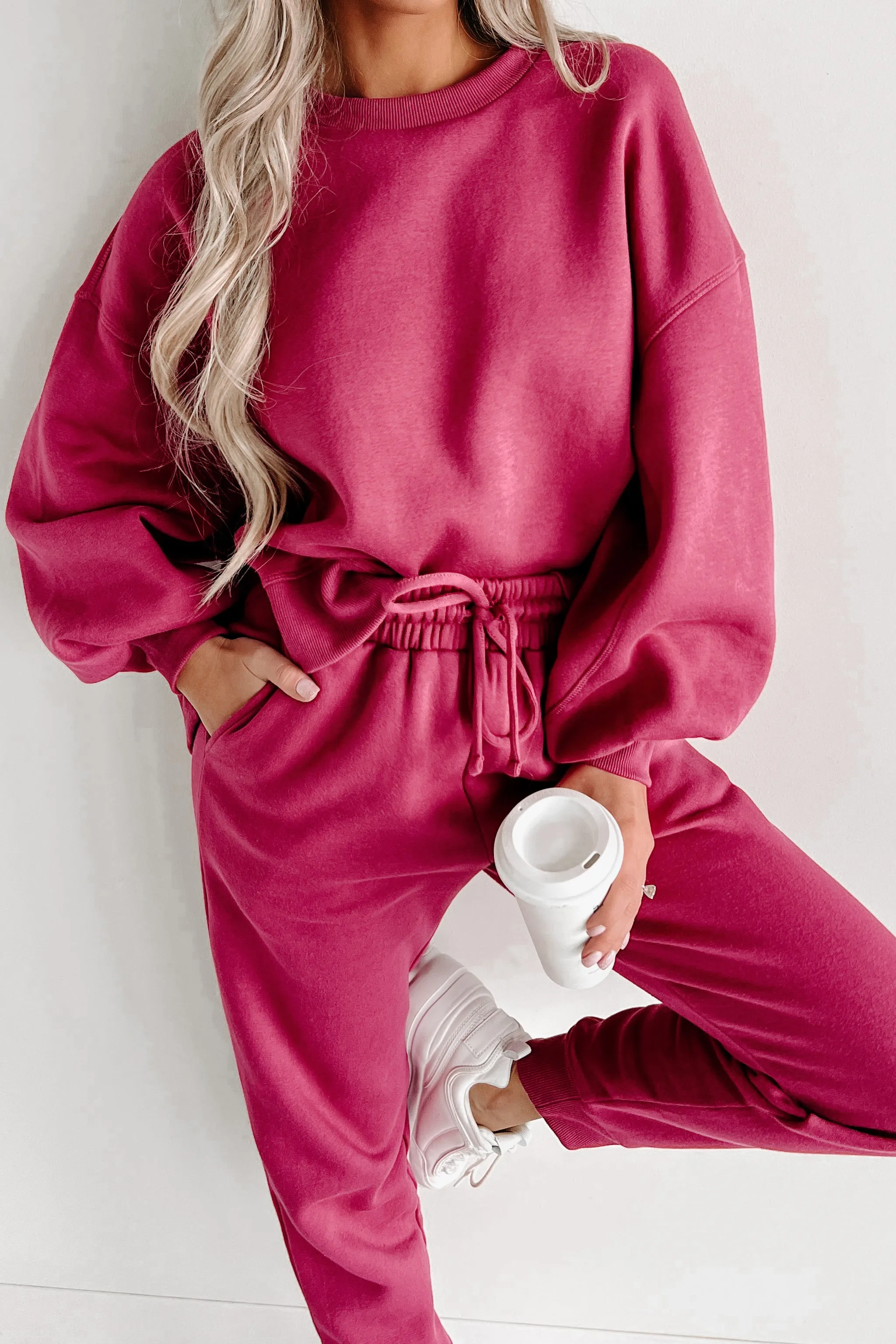 Just Admit It Sweatshirt & Jogger Two-Piece Set (Magenta)