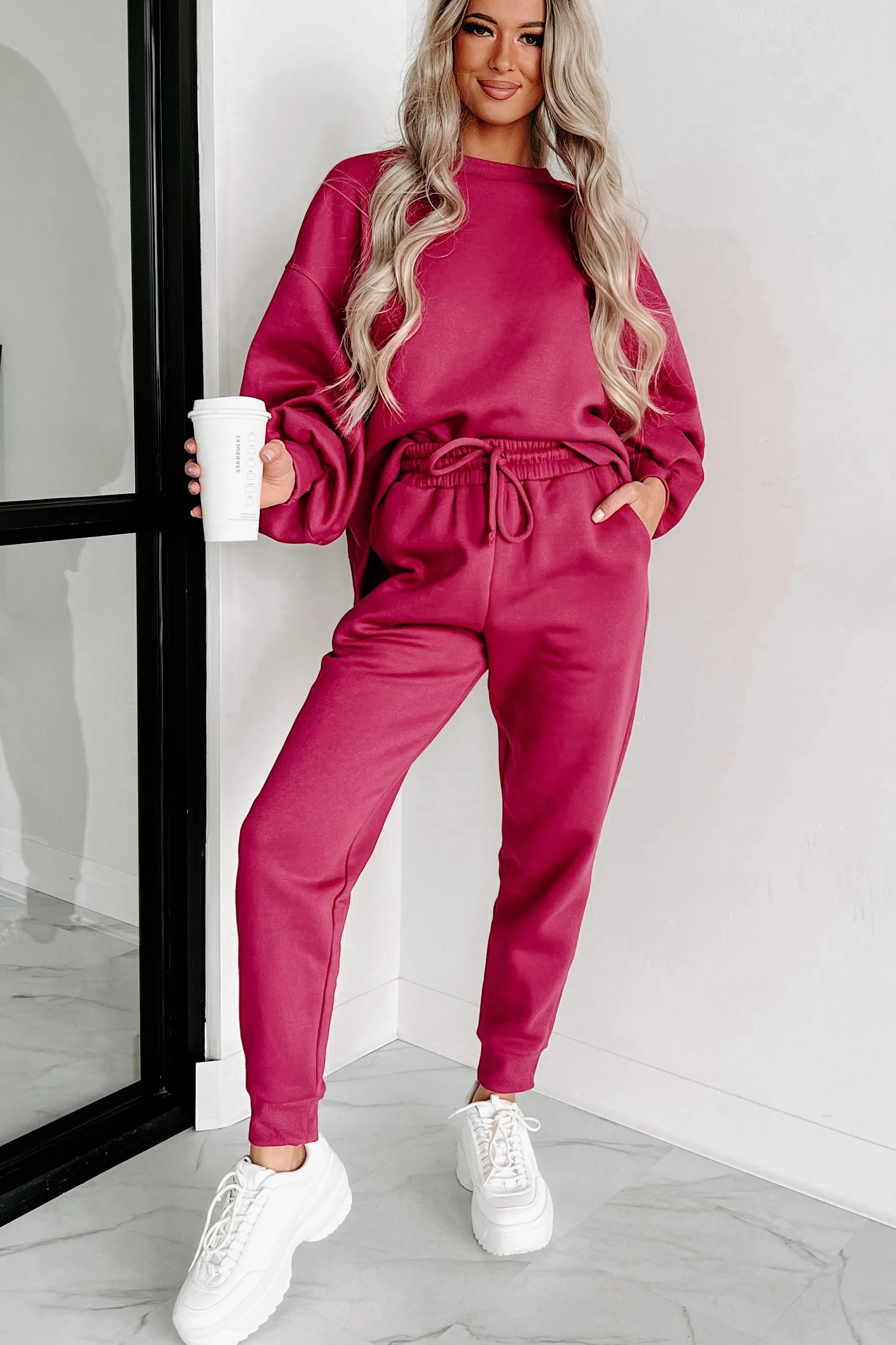 Just Admit It Sweatshirt & Jogger Two-Piece Set (Magenta)