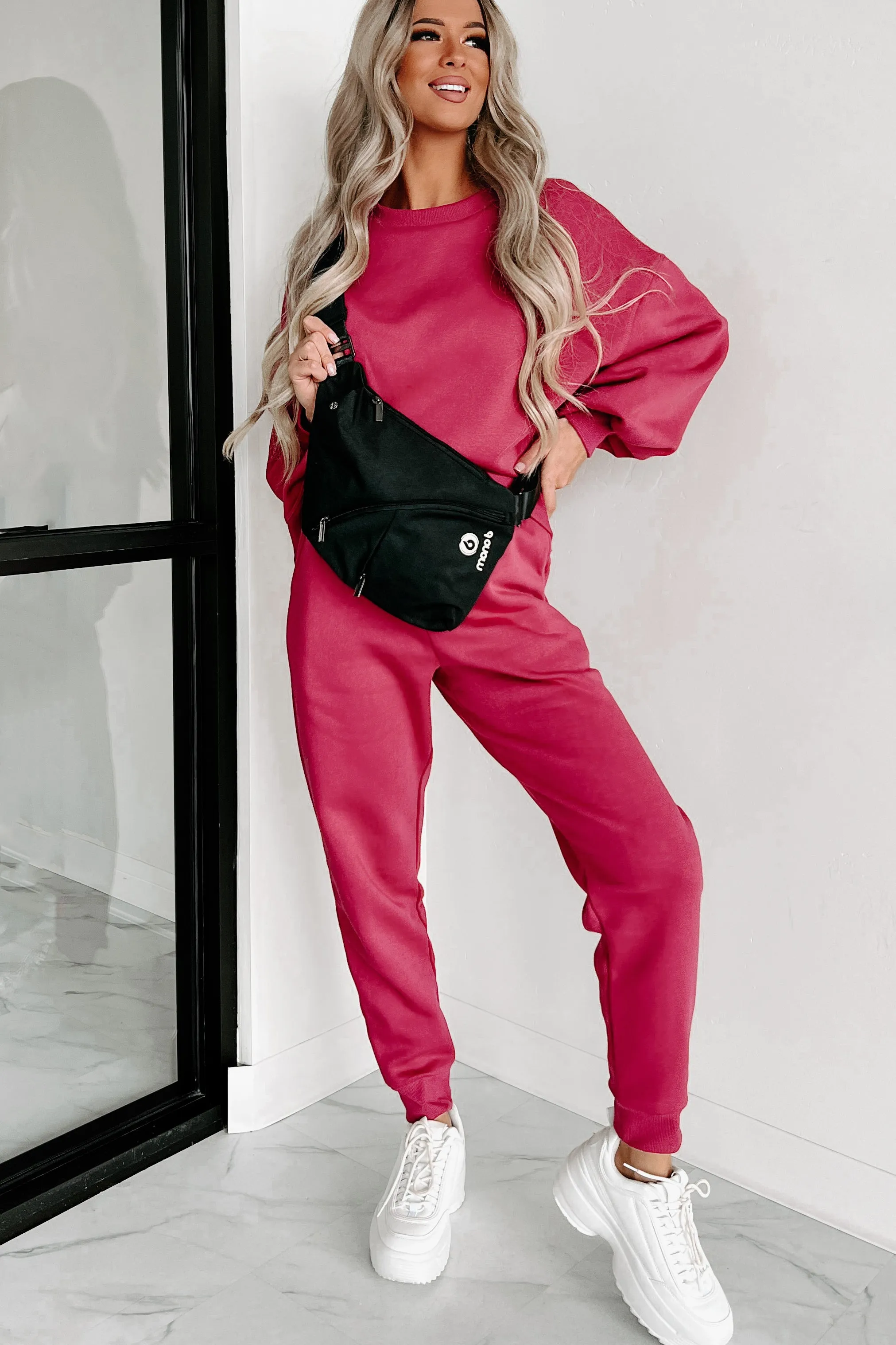 Just Admit It Sweatshirt & Jogger Two-Piece Set (Magenta)