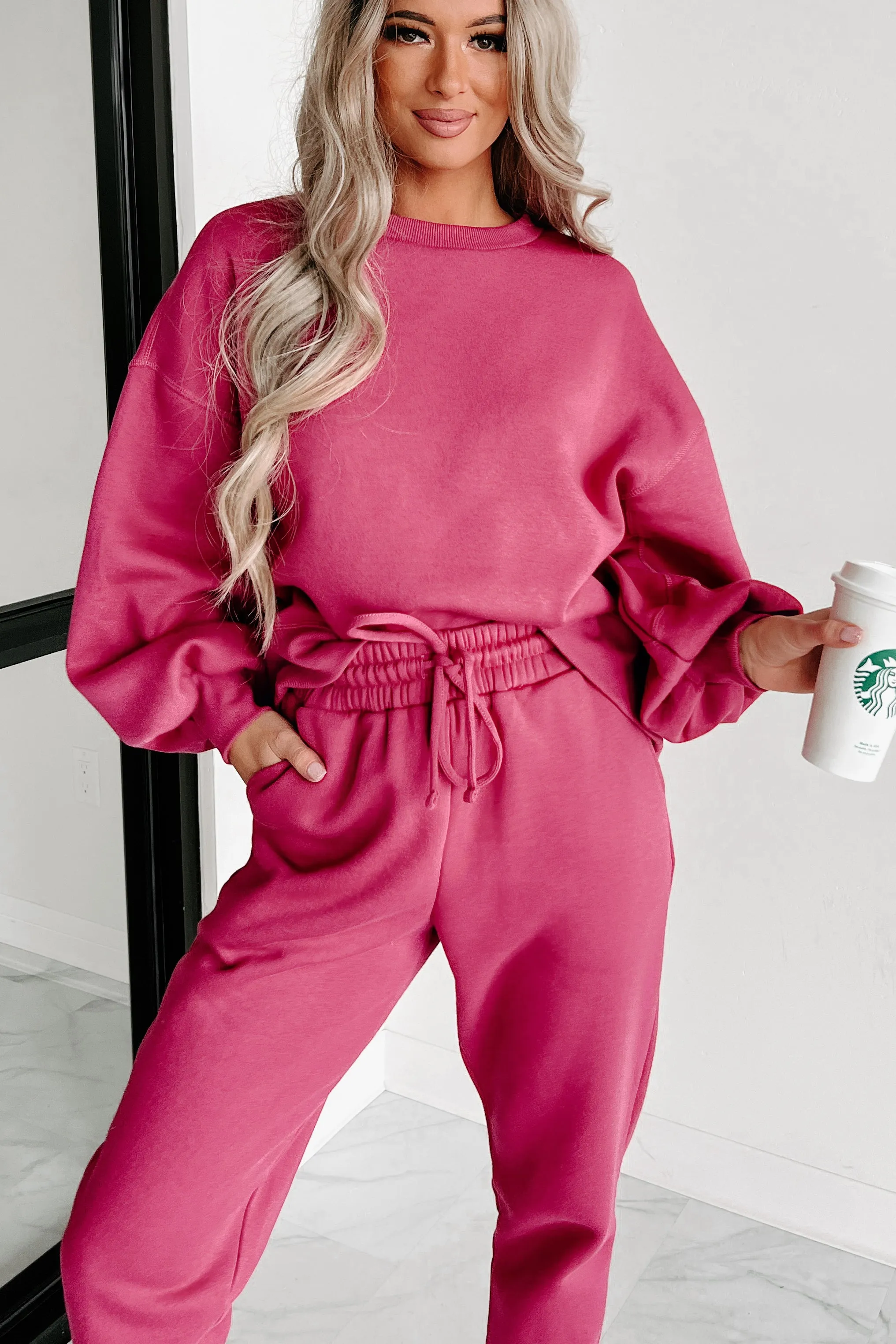 Just Admit It Sweatshirt & Jogger Two-Piece Set (Magenta)