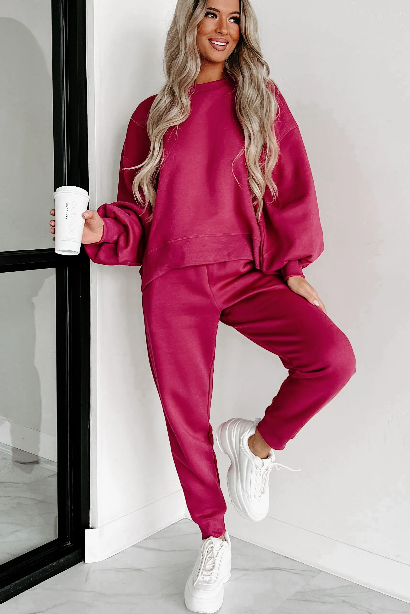 Just Admit It Sweatshirt & Jogger Two-Piece Set (Magenta)