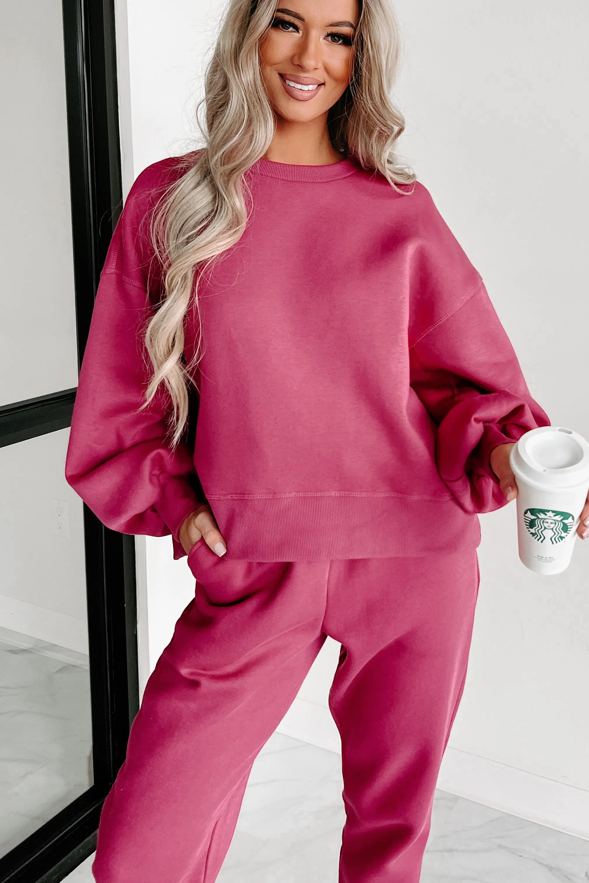 Just Admit It Sweatshirt & Jogger Two-Piece Set (Magenta)