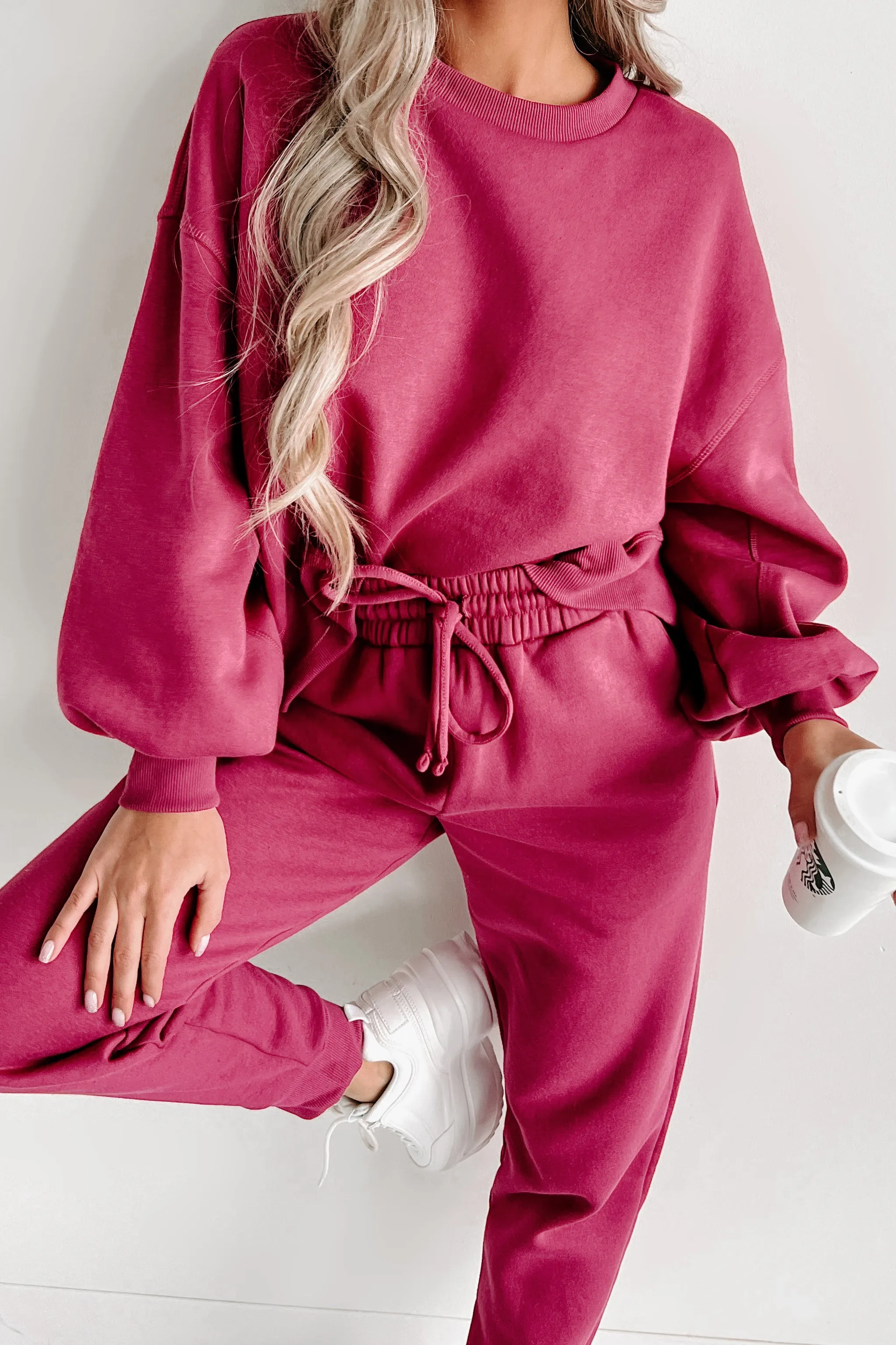 Just Admit It Sweatshirt & Jogger Two-Piece Set (Magenta)