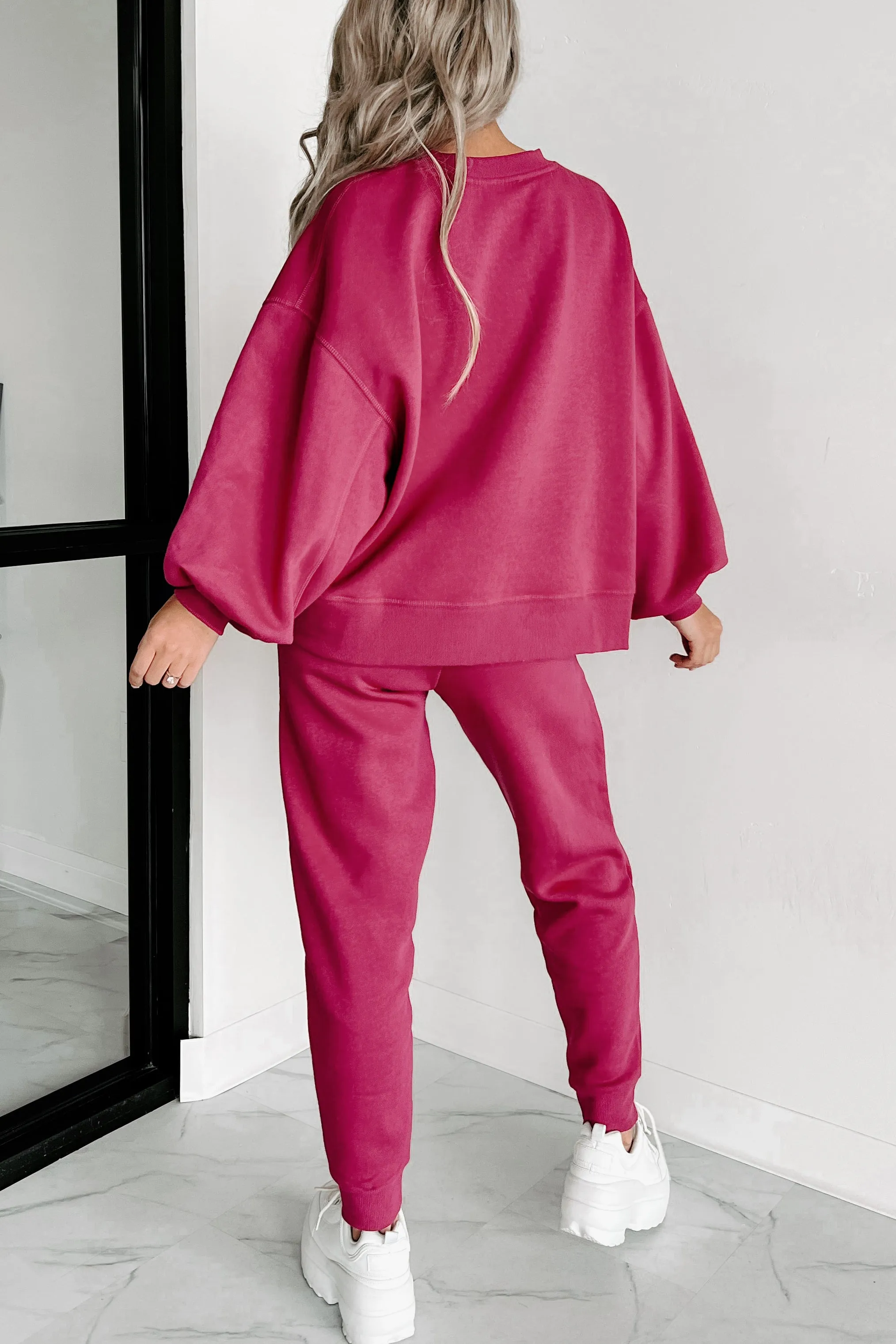 Just Admit It Sweatshirt & Jogger Two-Piece Set (Magenta)