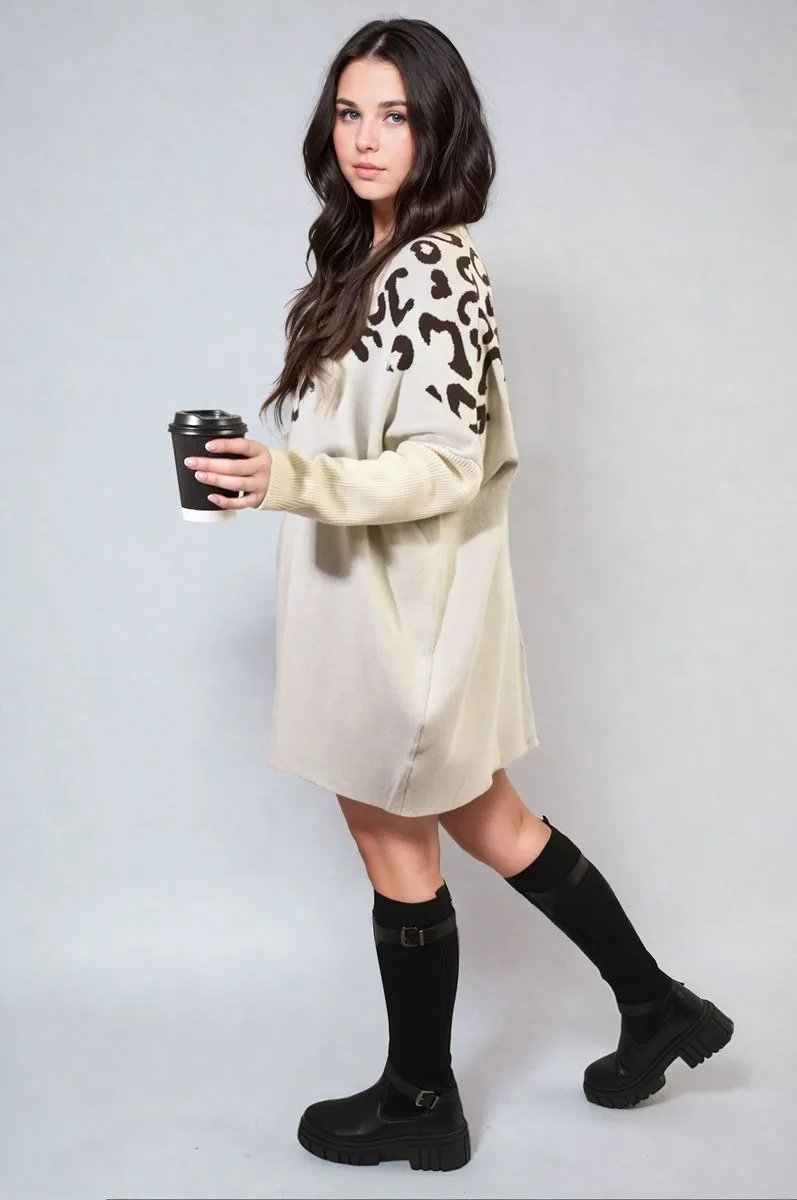 Leopard Print Knitted Long Sleeve Jumper