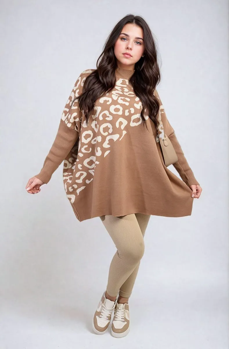 Leopard Print Knitted Long Sleeve Jumper