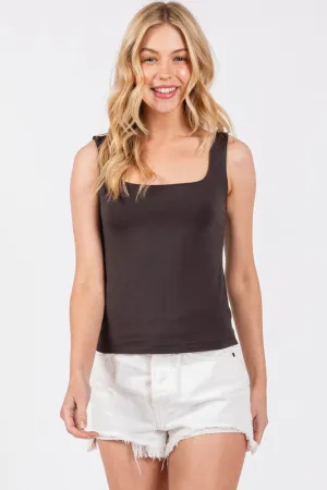 LINED SQUARE NECK TANK TOP (BROWN)