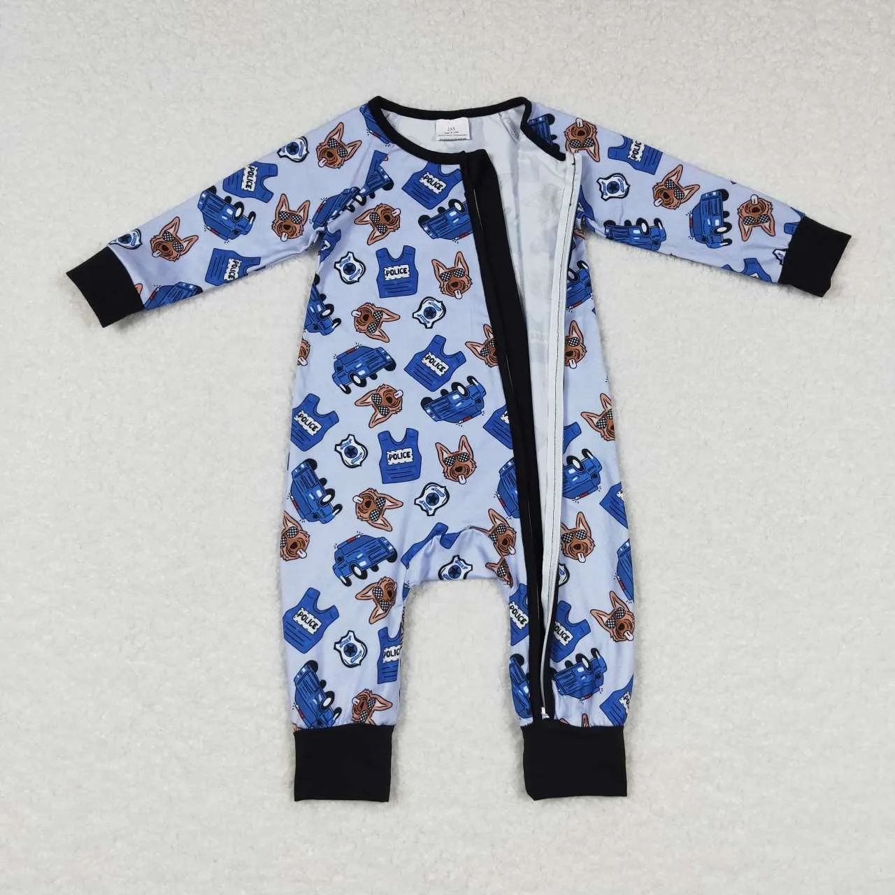 LR0736  baby boy police dog Zipper romper