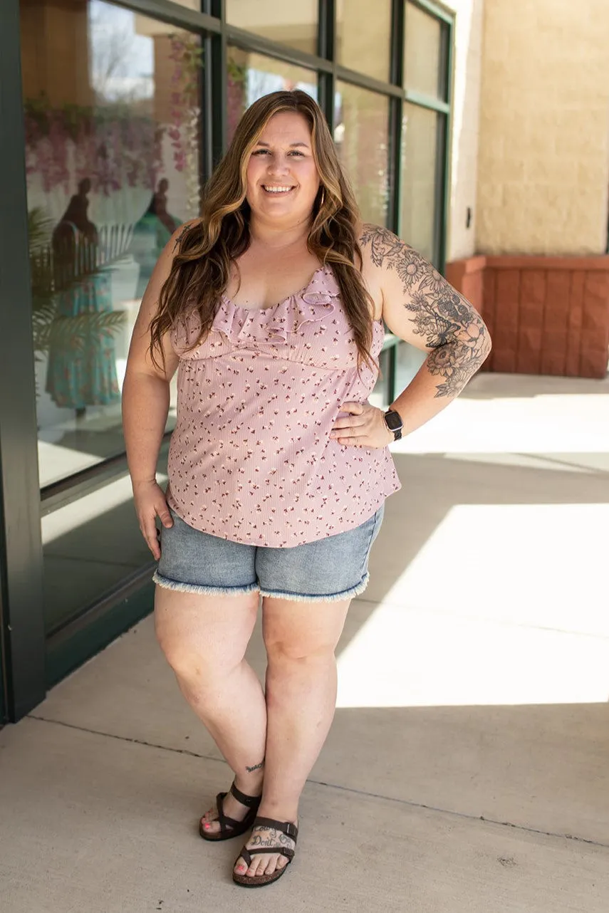 Mauve Floral Ruffle Crossback Tank (SM-3X)