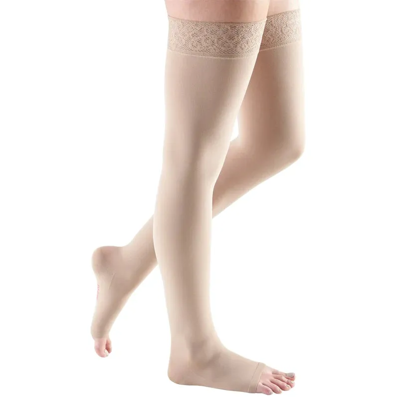 Medi Comfort 15-20mmHg Open Toe Thigh Length w/Lace Silicone Top Band