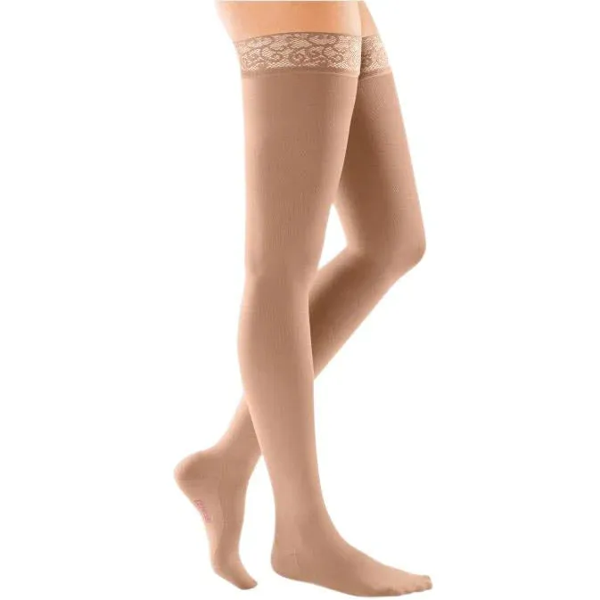 Medi Comfort 30-40mmHg Closed Toe Thigh Length w/Lace Silicone Top Band - Petite