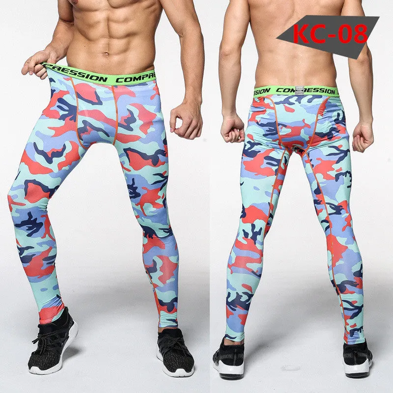 Mens Compression Pants Tights Casual  Bodybuilding  Camouflage Skinny Leggings