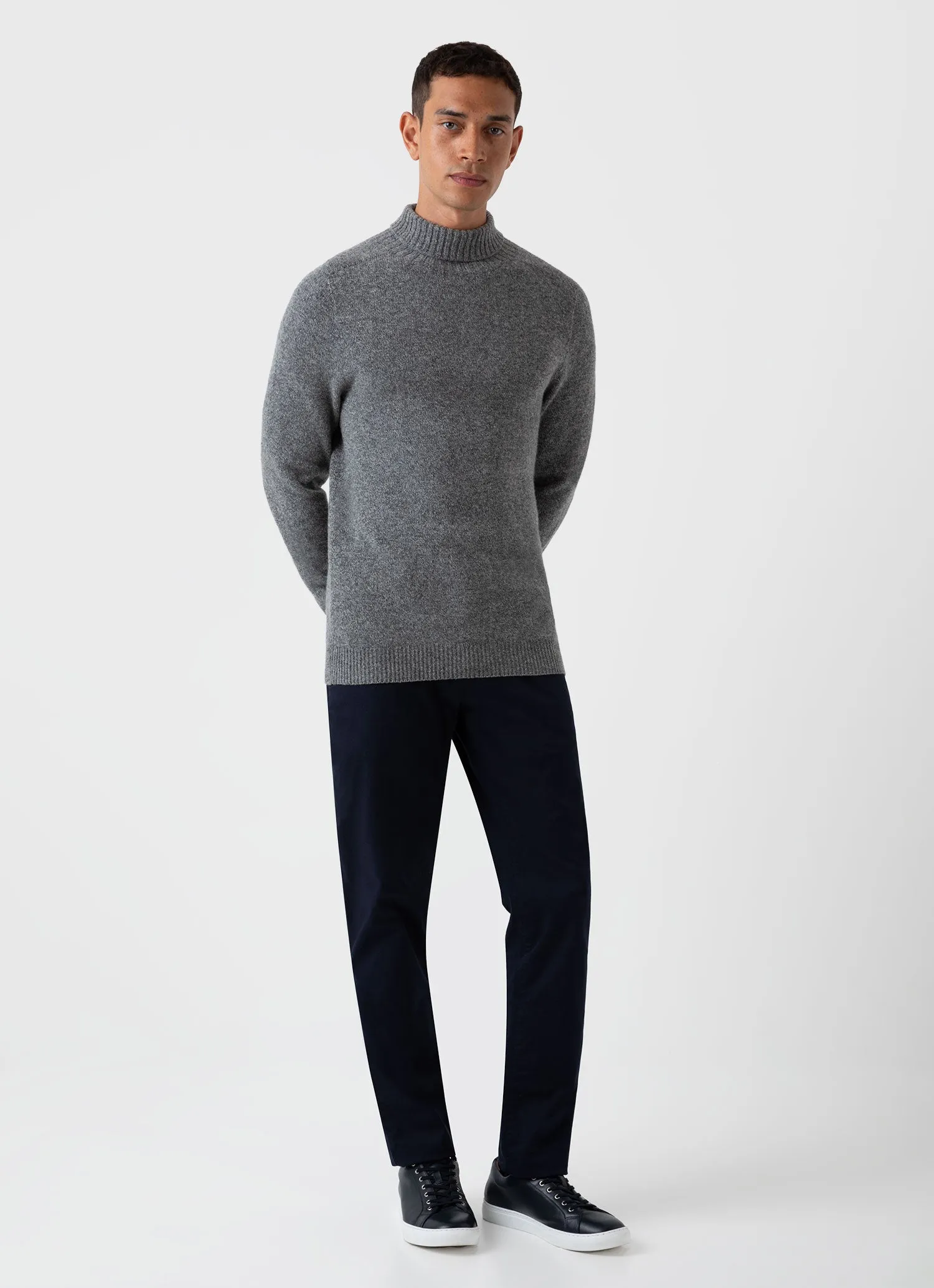 Men's Lambswool Roll Neck in Mid Grey Melange