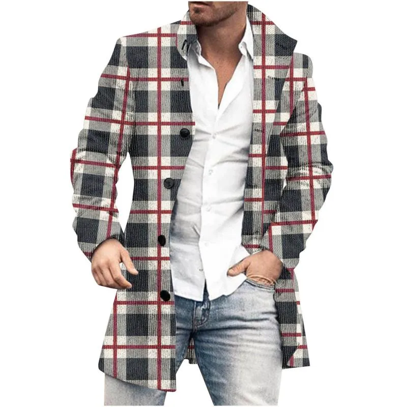 Men's Mid-Length Plaid Print Casual Coat 36290807L