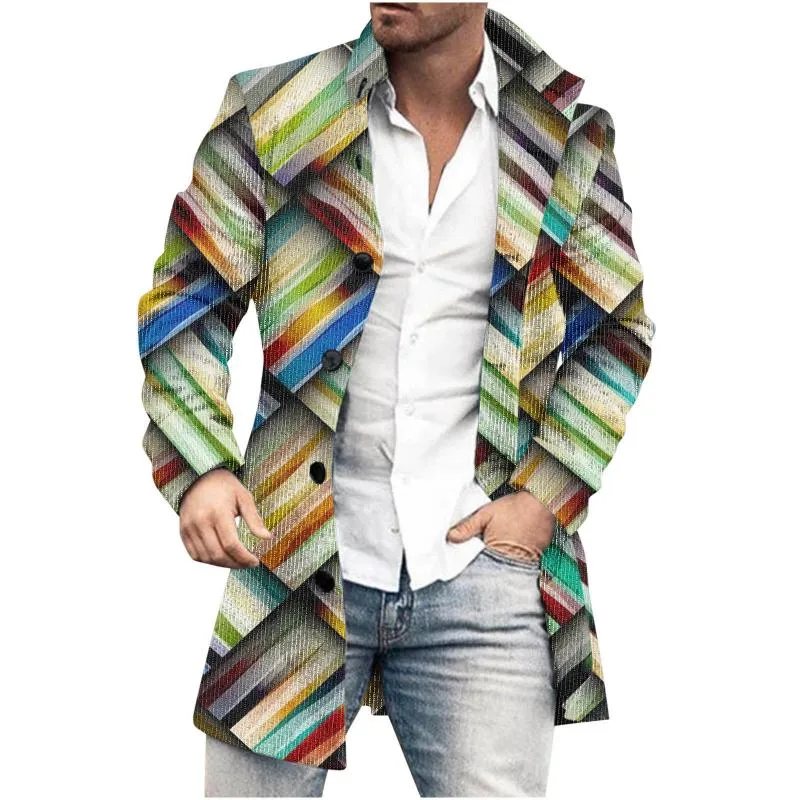 Men's Mid-Length Plaid Print Casual Coat 36290807L