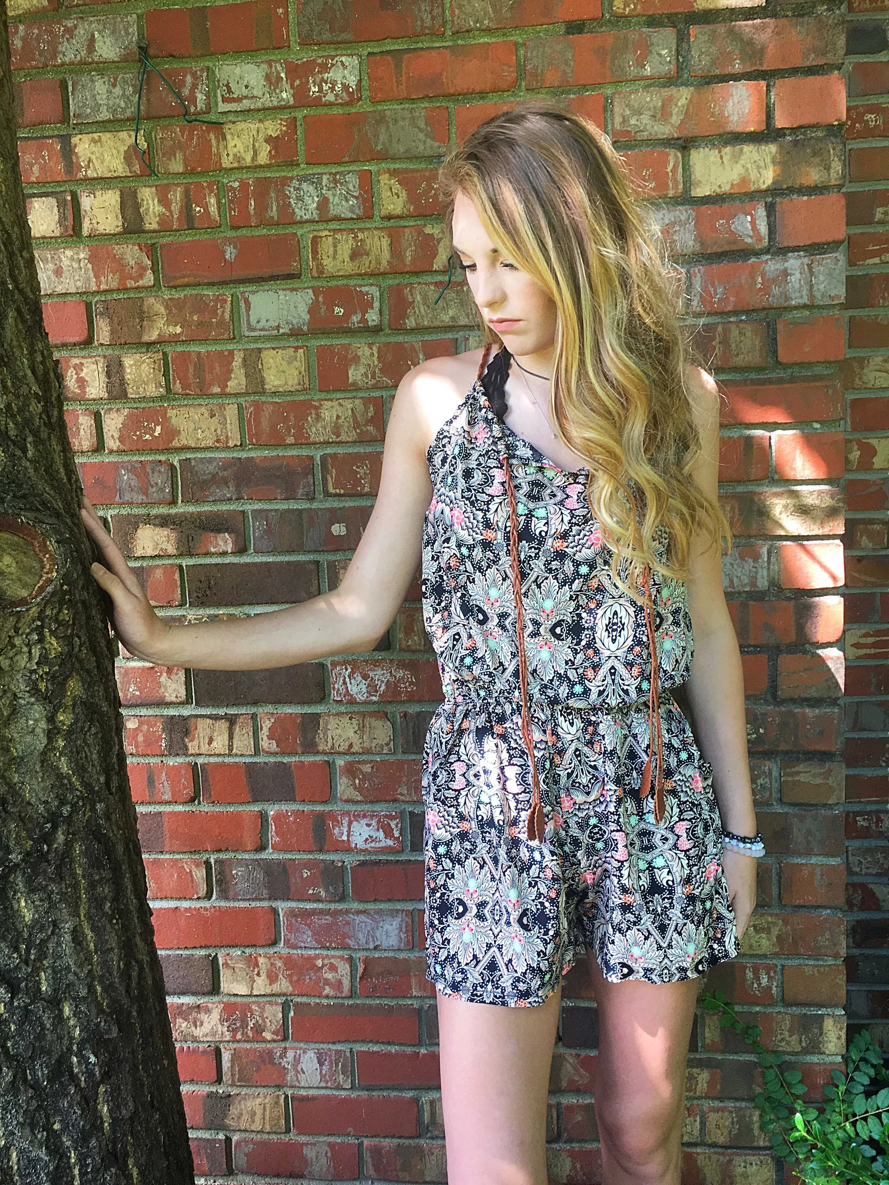 Mosaic Print Romper in Corals Sleeveless