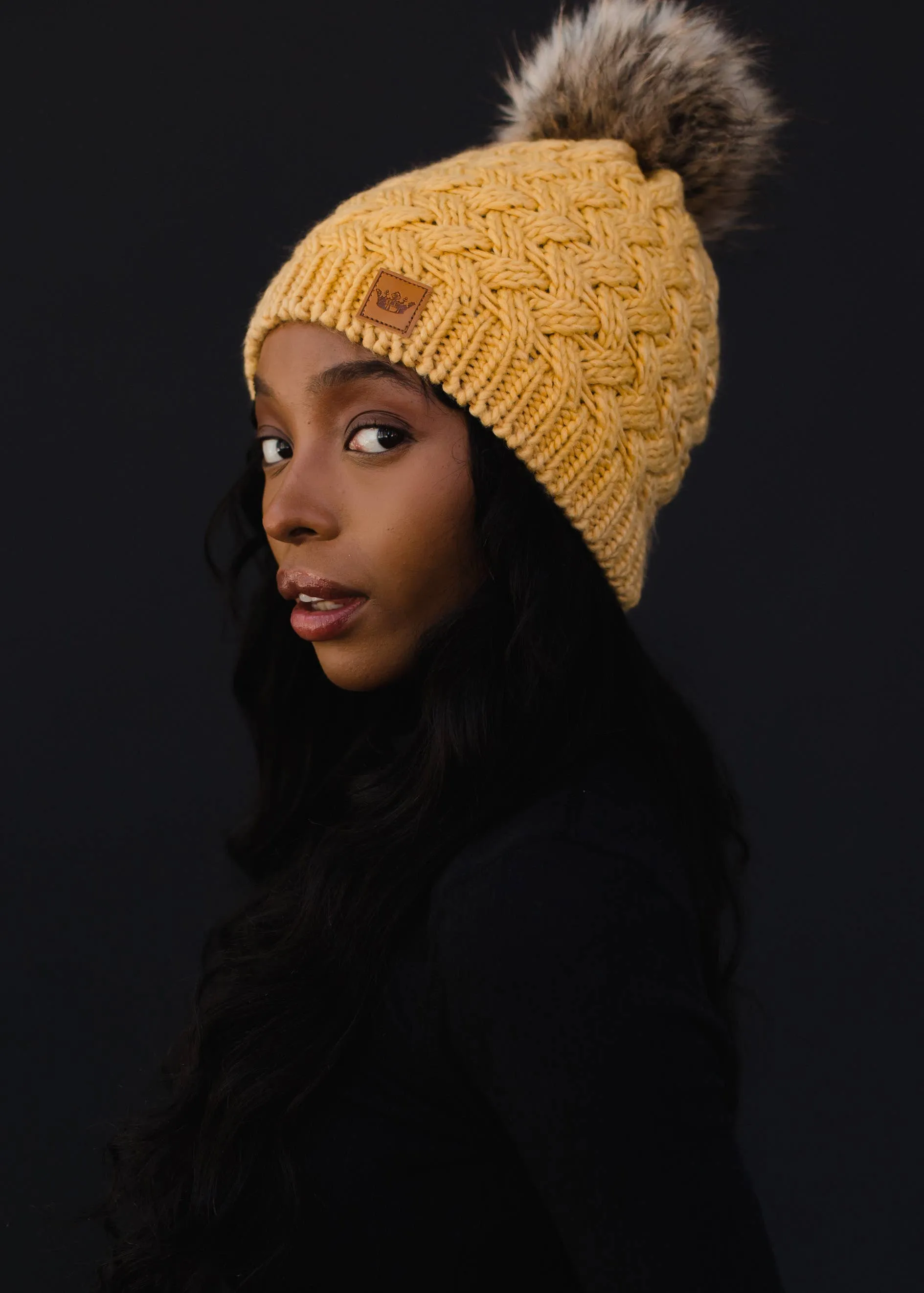 Mustard Knit Pom Hat