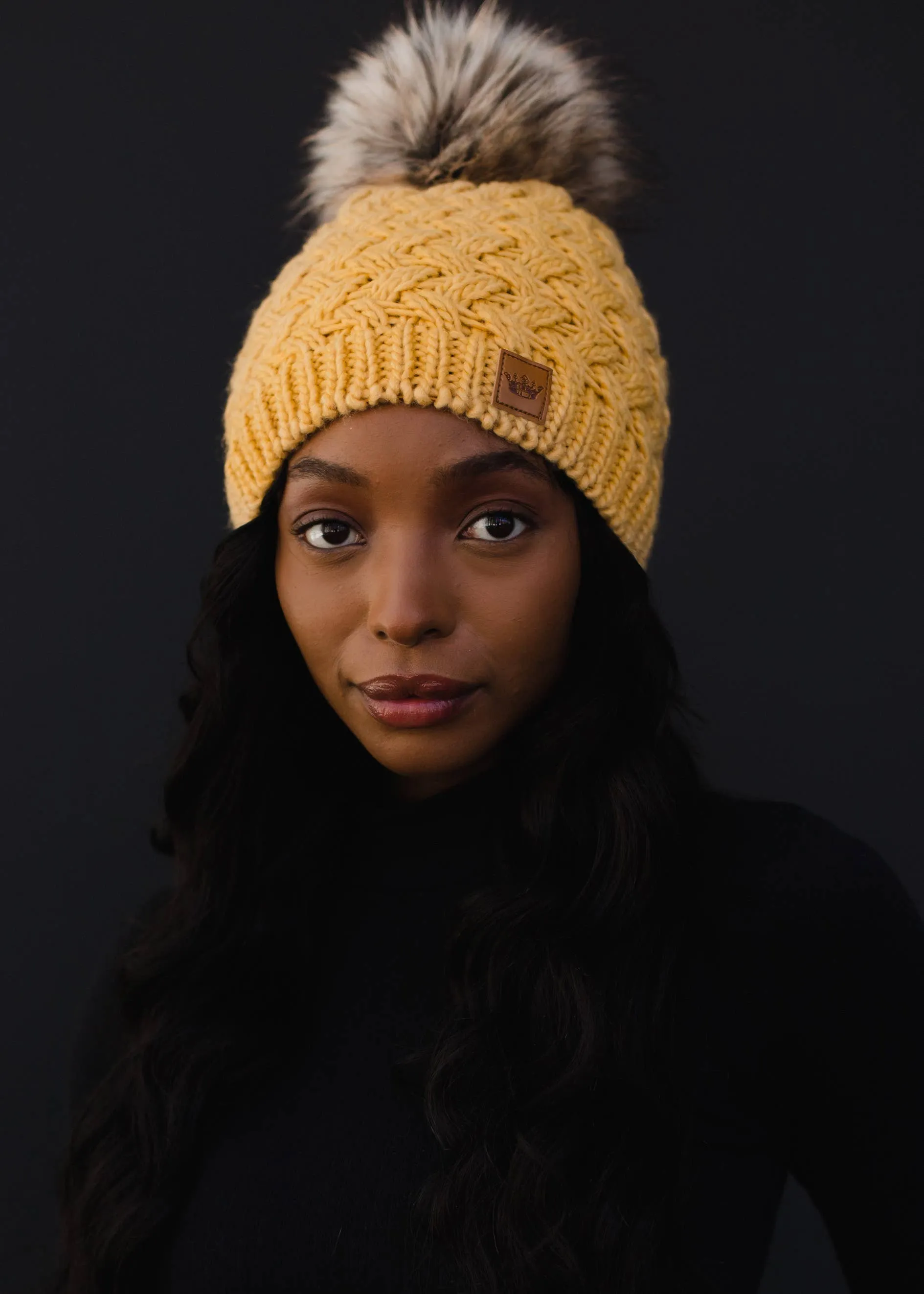 Mustard Knit Pom Hat