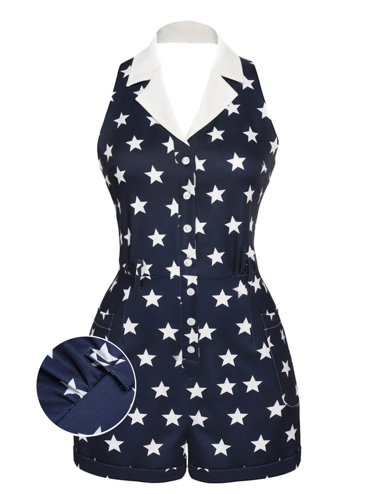 Navy Blue 1950s Stars Lapel Vintage Romper