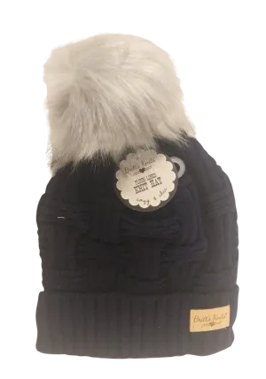 Navy Blue Plush Lined knit hat -one size