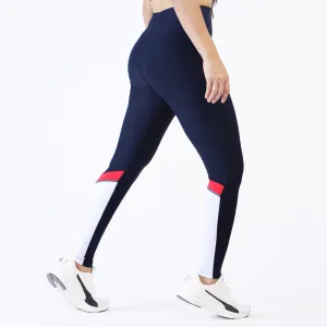 Navy Premium Leggings With Red And White Panel