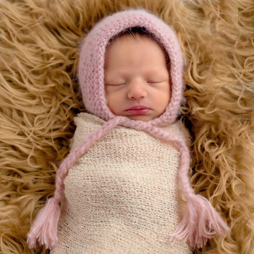 Newborn Pink Angora Knit Bonnet Infant