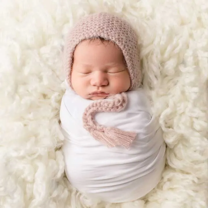 Newborn Pink Angora Knit Bonnet Infant