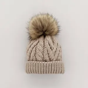 Oatmeal Pop Pom Pom Beanie Hat