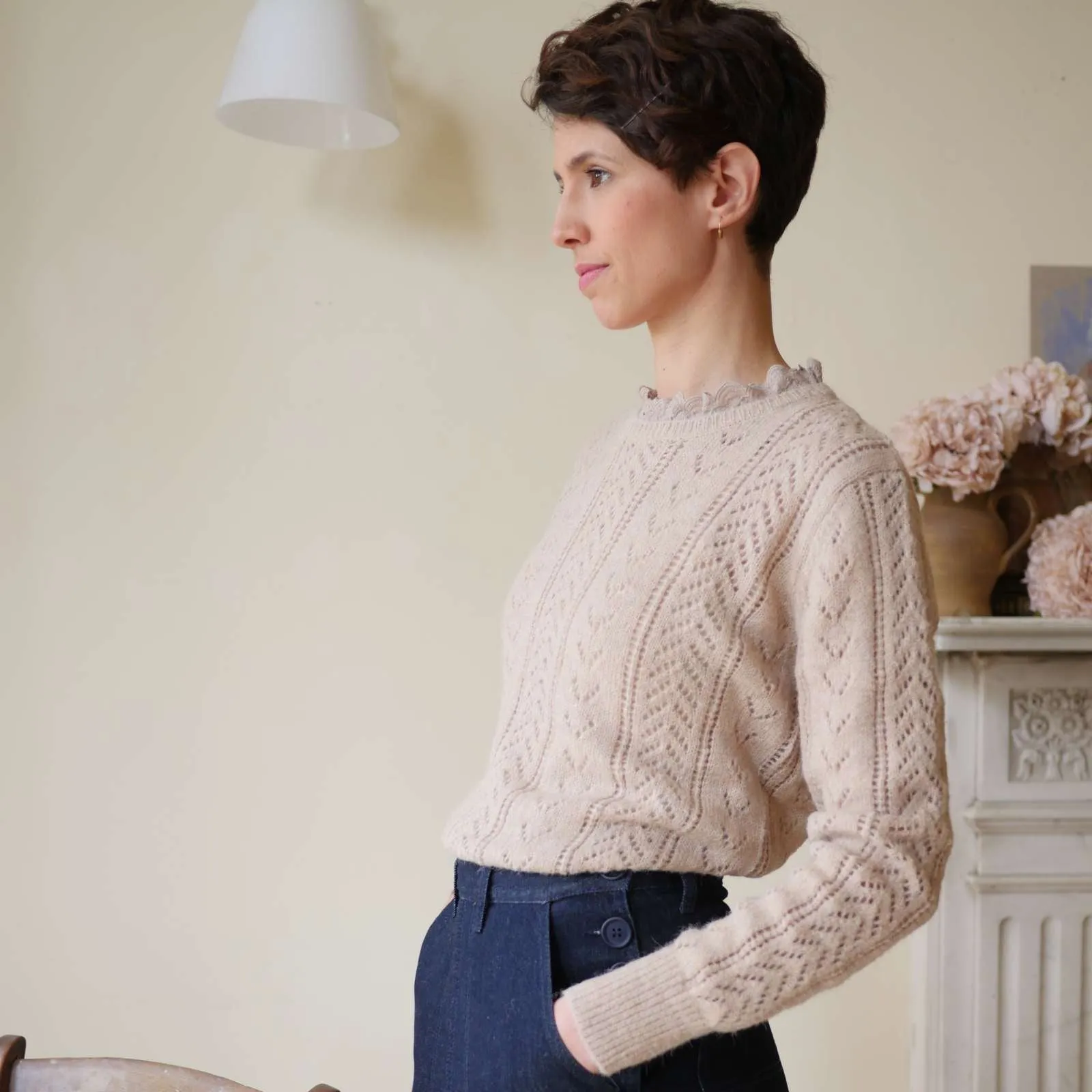 Openwork Frill Collar Jumper