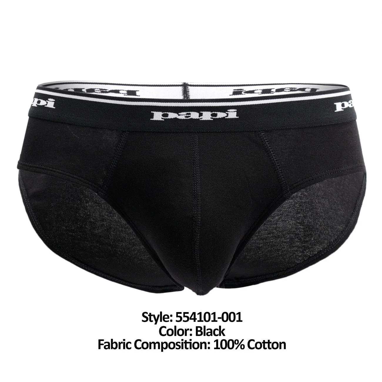 Papi 554101-001 3PK 1X1 Rib Low Rise Brief Color Black