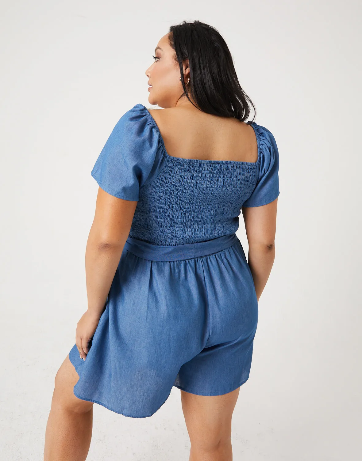 Plus Size Chambray Romper