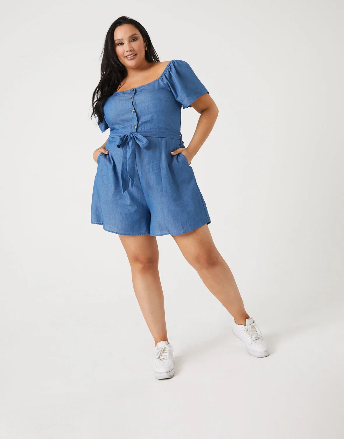 Plus Size Chambray Romper