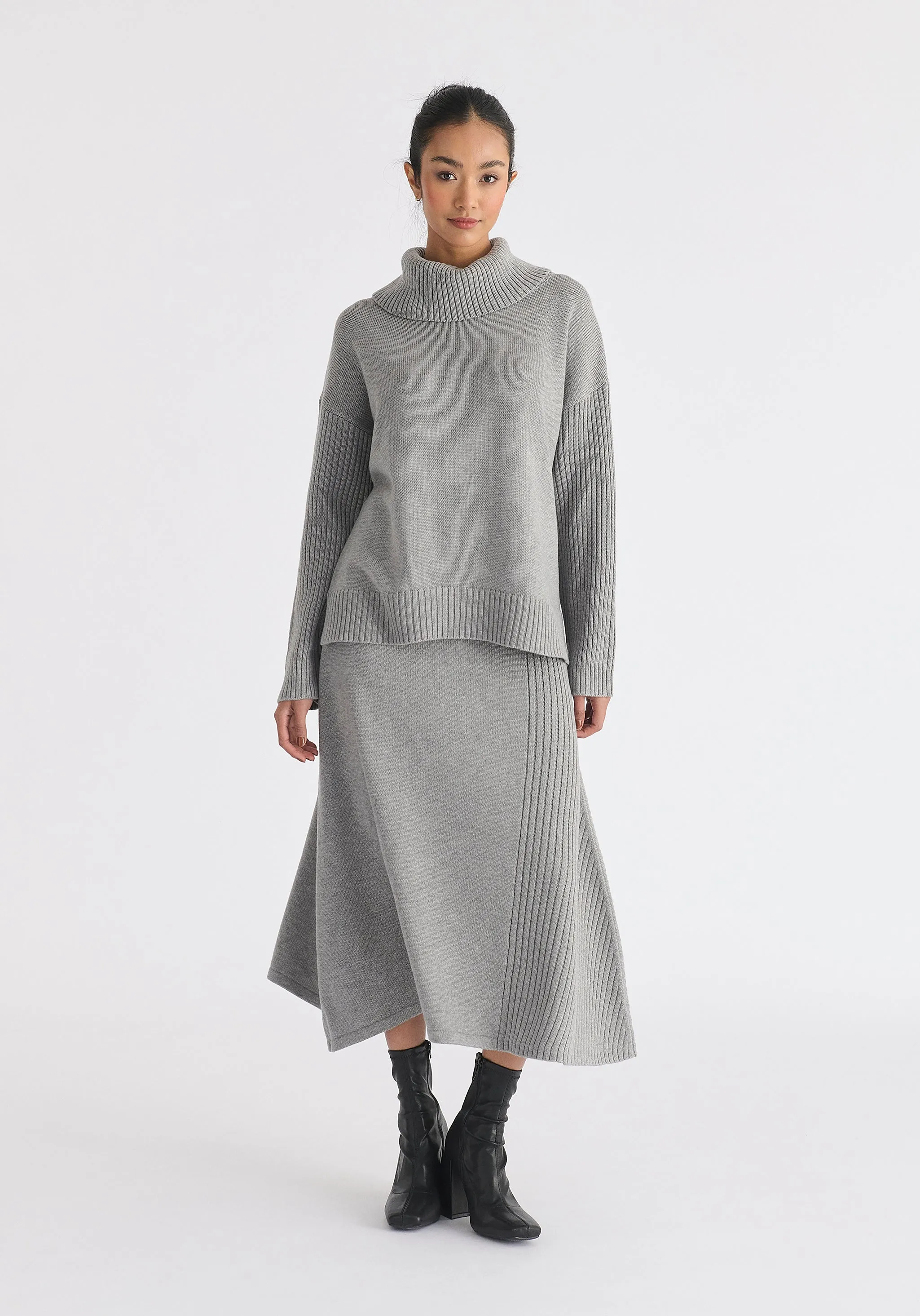 Polo Neck Jumper with Ribbed Details