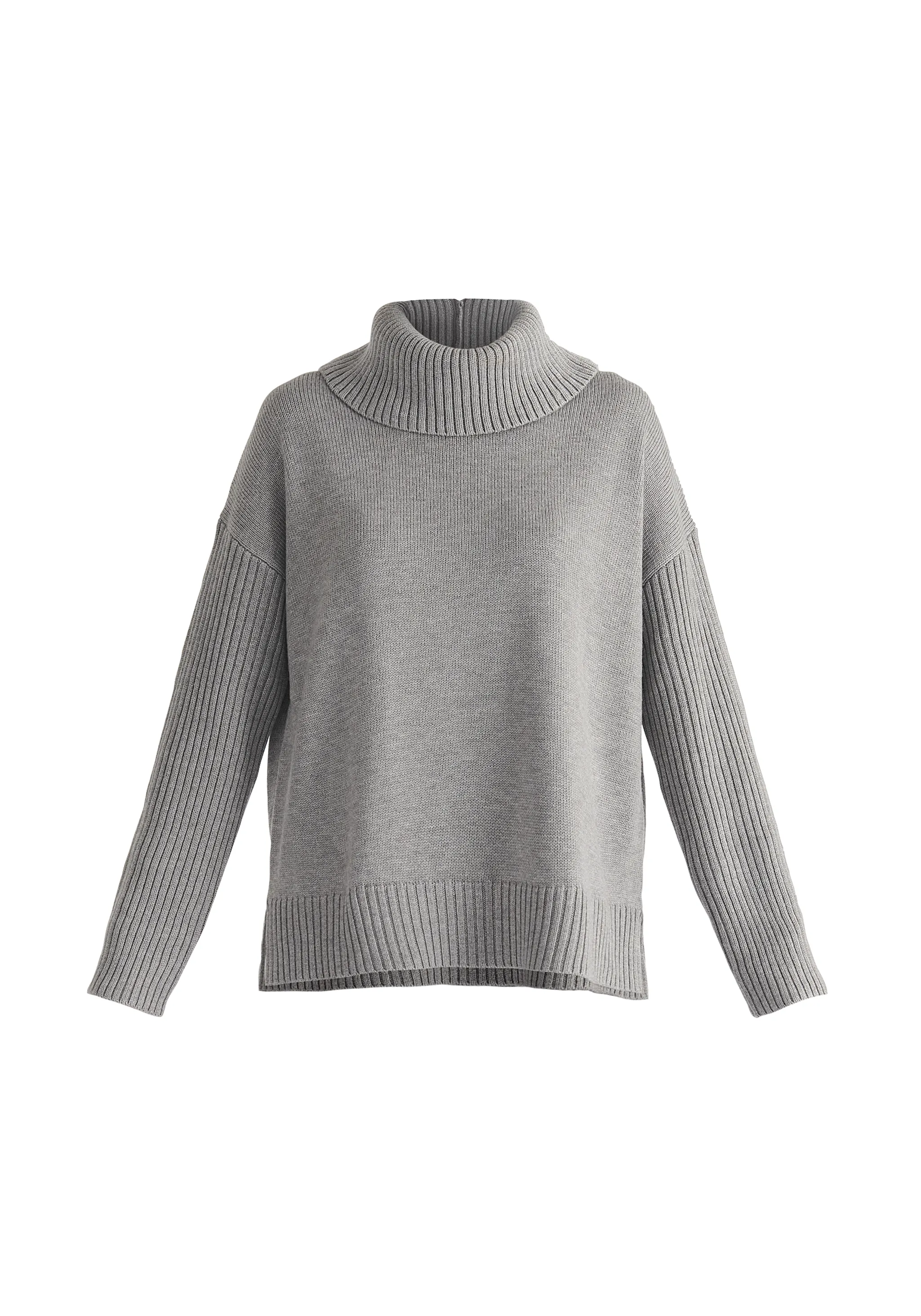 Polo Neck Jumper with Ribbed Details