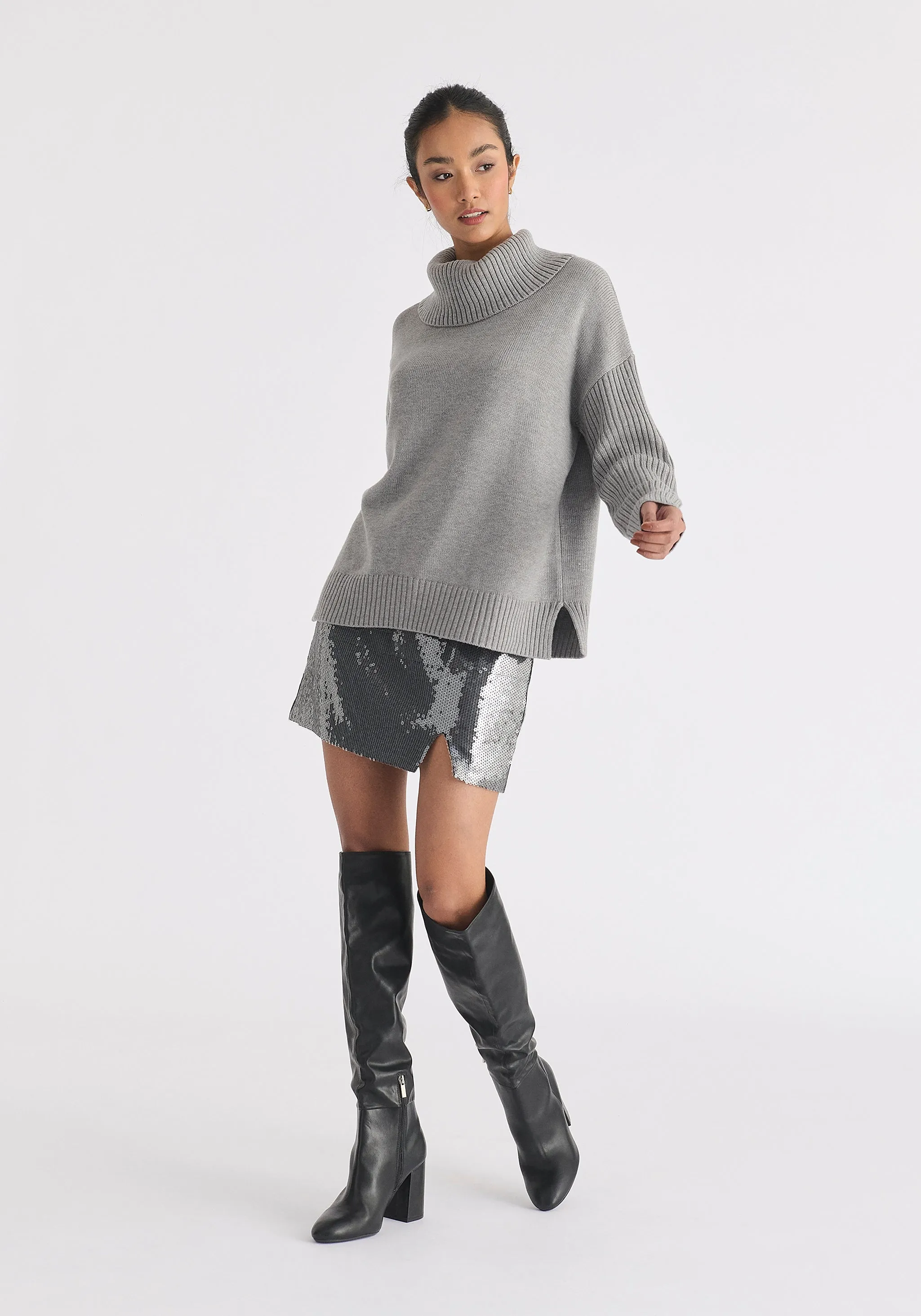 Polo Neck Jumper with Ribbed Details