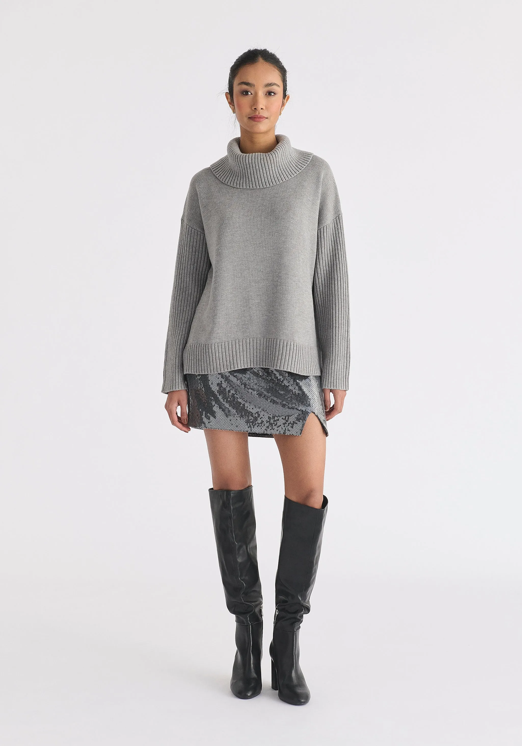 Polo Neck Jumper with Ribbed Details