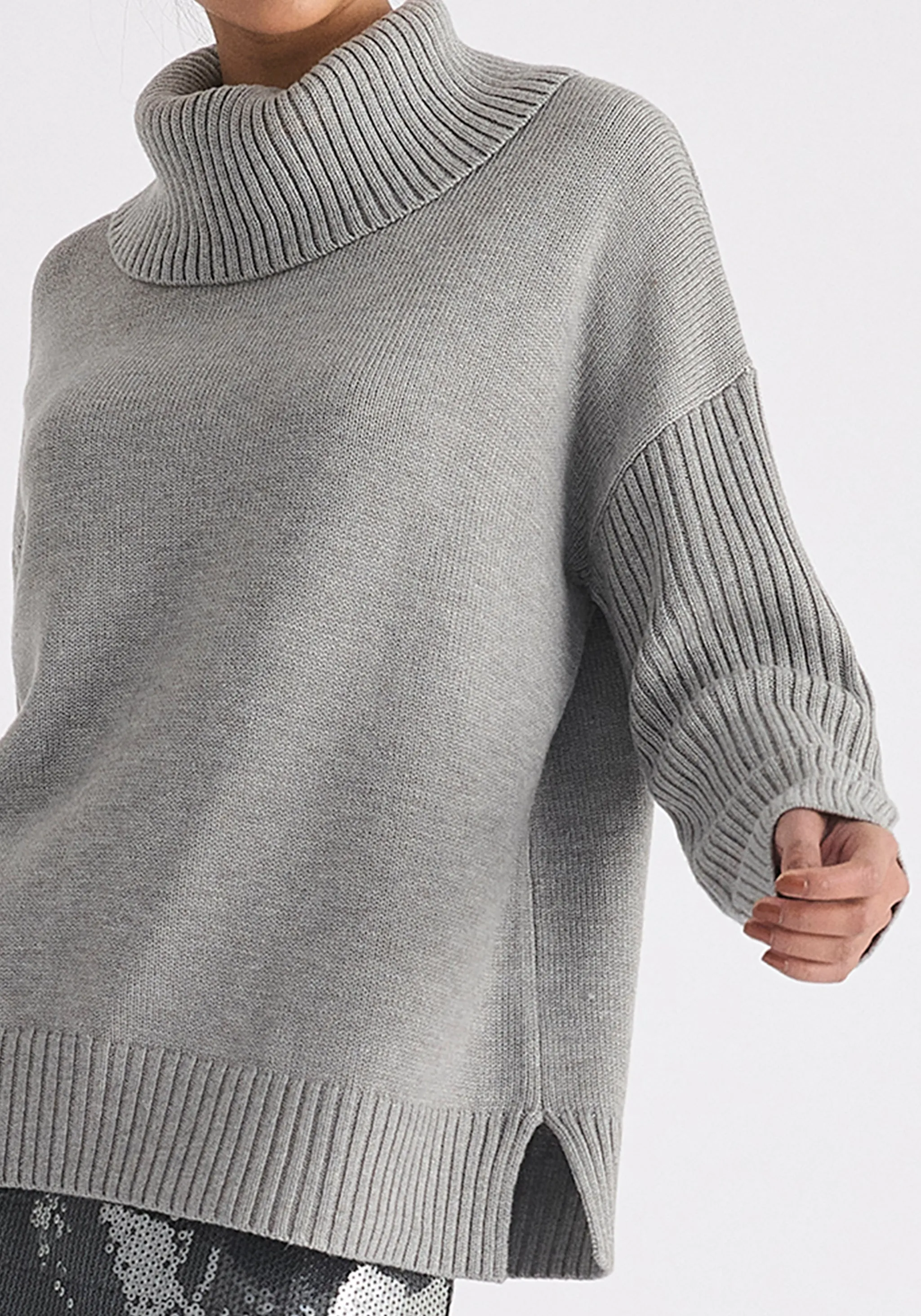 Polo Neck Jumper with Ribbed Details