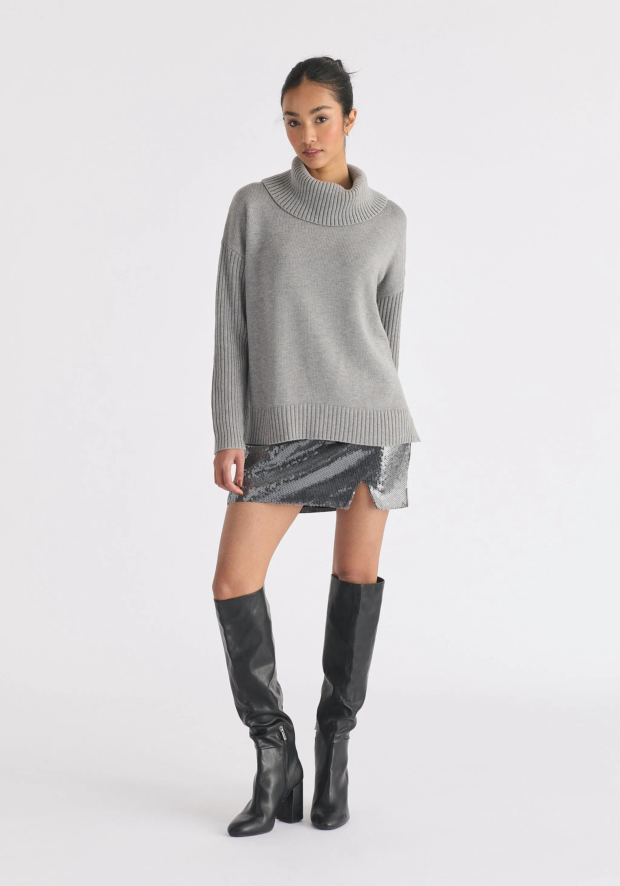 Polo Neck Jumper with Ribbed Details