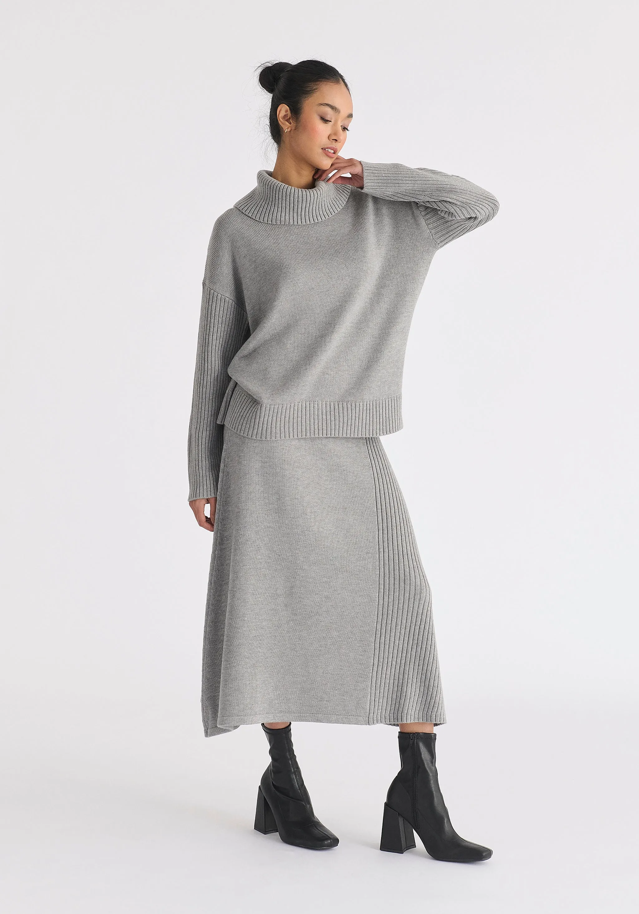 Polo Neck Jumper with Ribbed Details