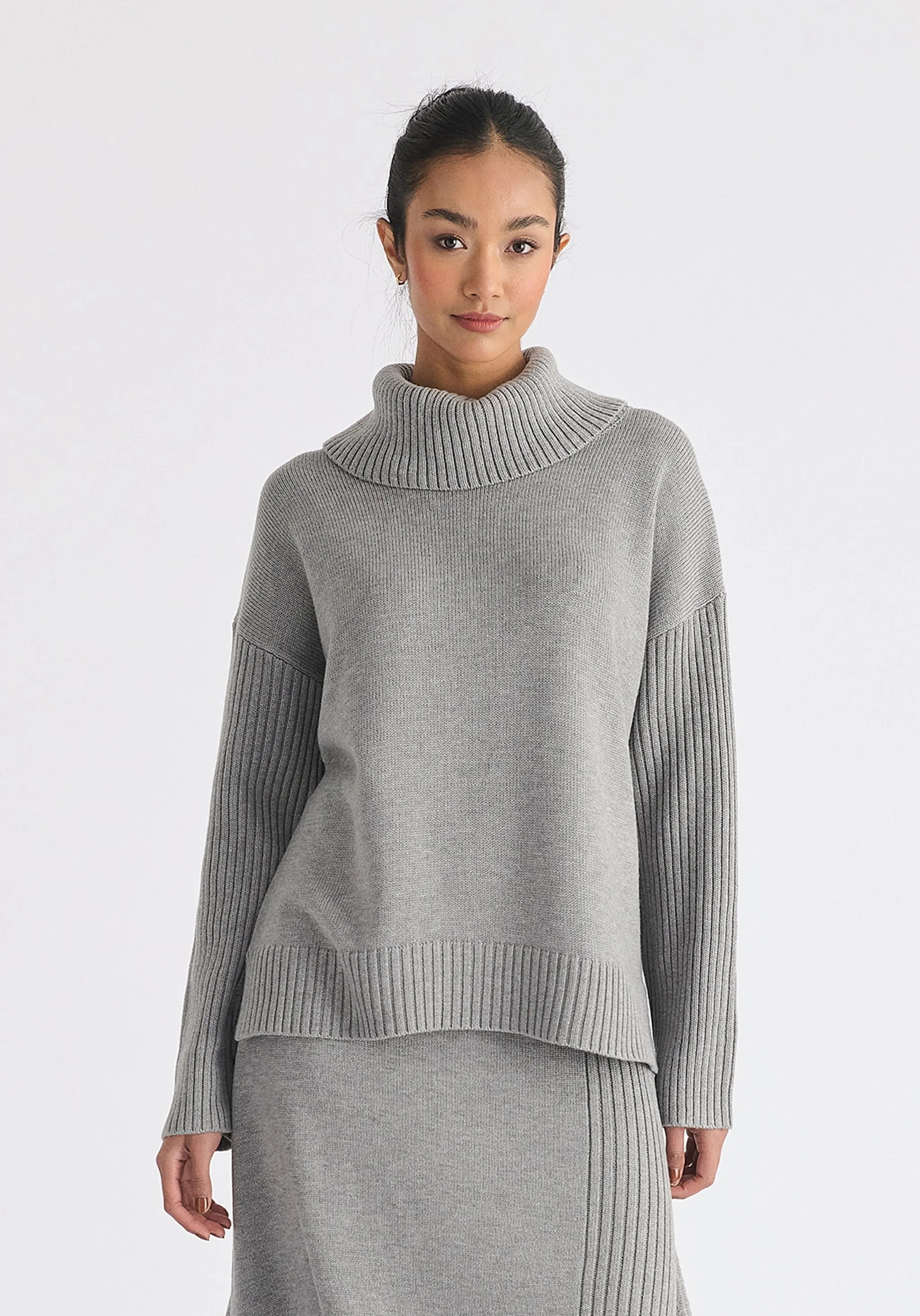 Polo Neck Jumper with Ribbed Details