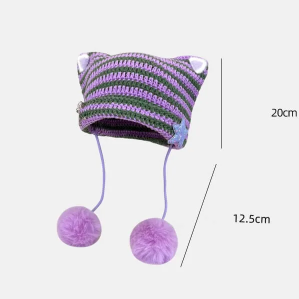 Pompon y2k cat ears hat