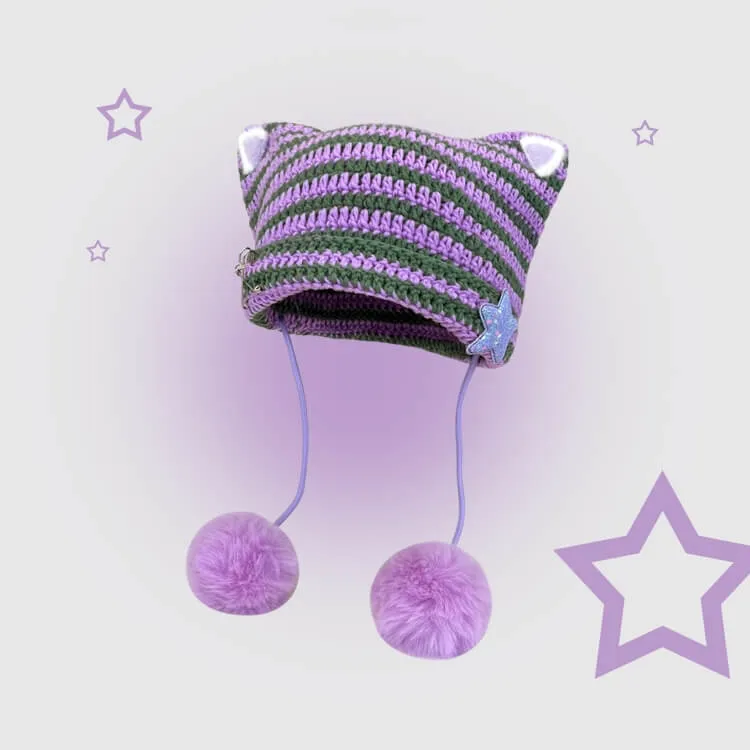 Pompon y2k cat ears hat