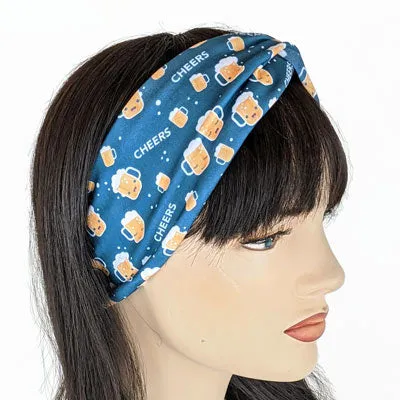 Premium, wide turban style comfy wide jersey knit  headband, cheers to beer