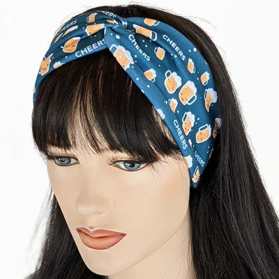 Premium, wide turban style comfy wide jersey knit  headband, cheers to beer