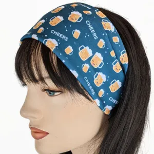 Premium, wide turban style comfy wide jersey knit  headband, cheers to beer