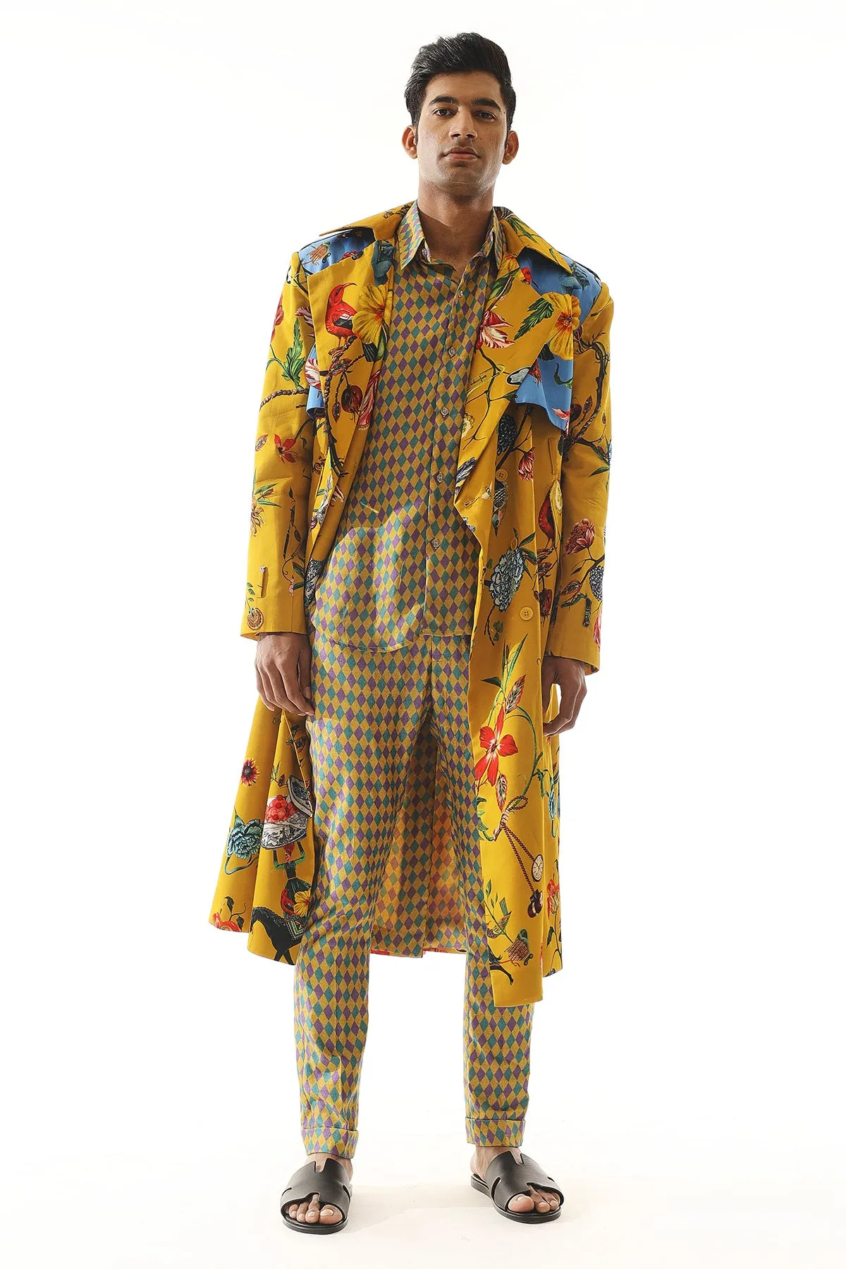 Printed Shirt-Pant And Trench Coat Full Set