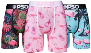 PSD Men's 3-Pack Stretch Elastic Wide Band Boxer Brief - Flamingo Jungle