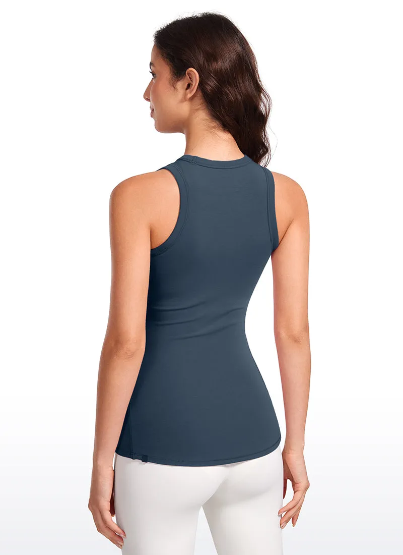 Ribbed Hip Length High Neck Racerback Tank